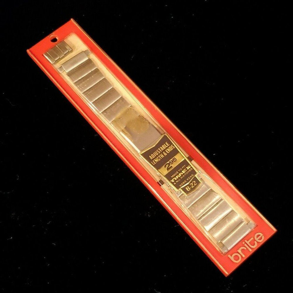 NOS Brite Silver Tone Stainless Steel Expansion Bracelet Watch Hinged Band B 22